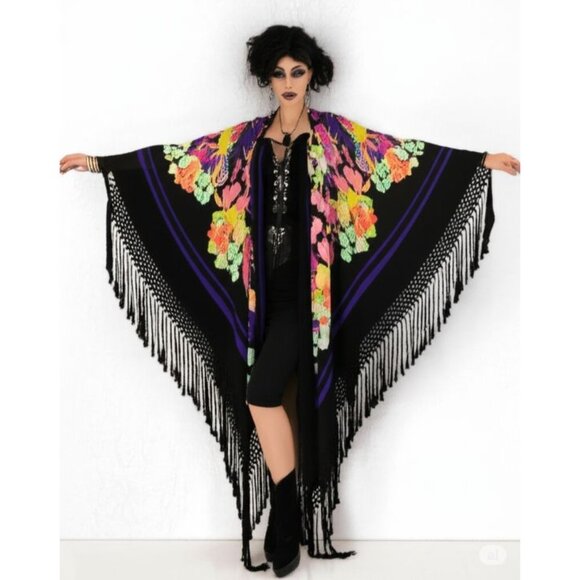 Comfyluxe Boho Whimsy Floral Crocheted Detailing Tassels Long Kimono Onesize NWT - Picture 9 of 15